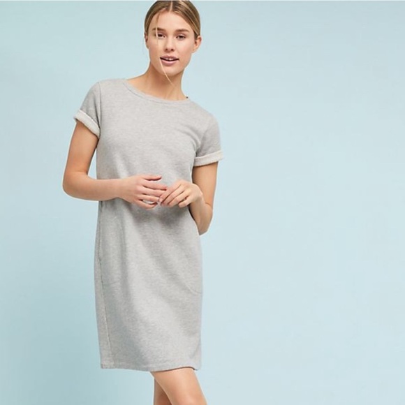 Anthropologie Dresses & Skirts - Anthropologie Women's Cloth & Stone Short Sleeve Gray Sweatshirt Tunic Dress L